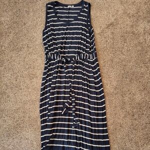 GAP Blue and White/Cream Striped Cotton Midi Dress In XL